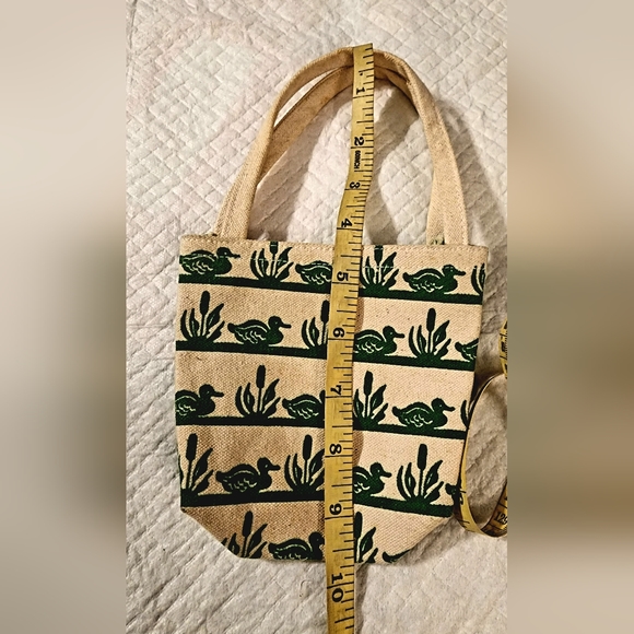 Mini planter bag cream and green swan duck decor. Use as bag or mini pot holder - Picture 2 of 4